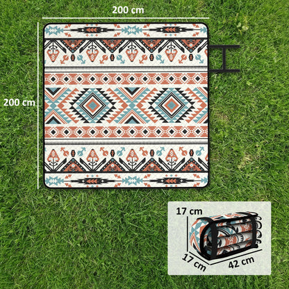 Picnic Blanket, 200x200CM Large Beach Blanket Outdoor Picnic Mat with Integrated Strap for Camping, Mix-Colour