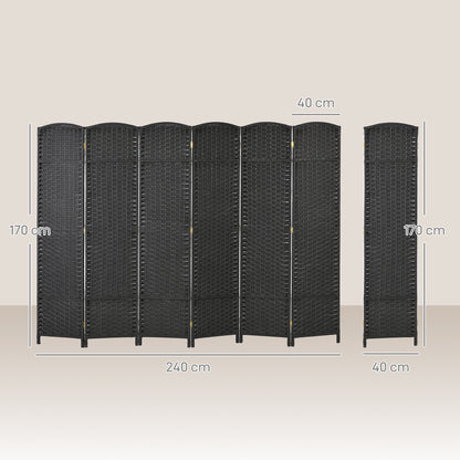 6 Panel Folding Room Divider, Freestanding Privacy Screen for Living Room, Bedroom and Office, 240 x 170cm, Black