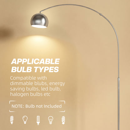 Arc Floor Lamp for Living Room, Modern Adjustable Standing Lamp with Faux Black Marble Base Silver Tone