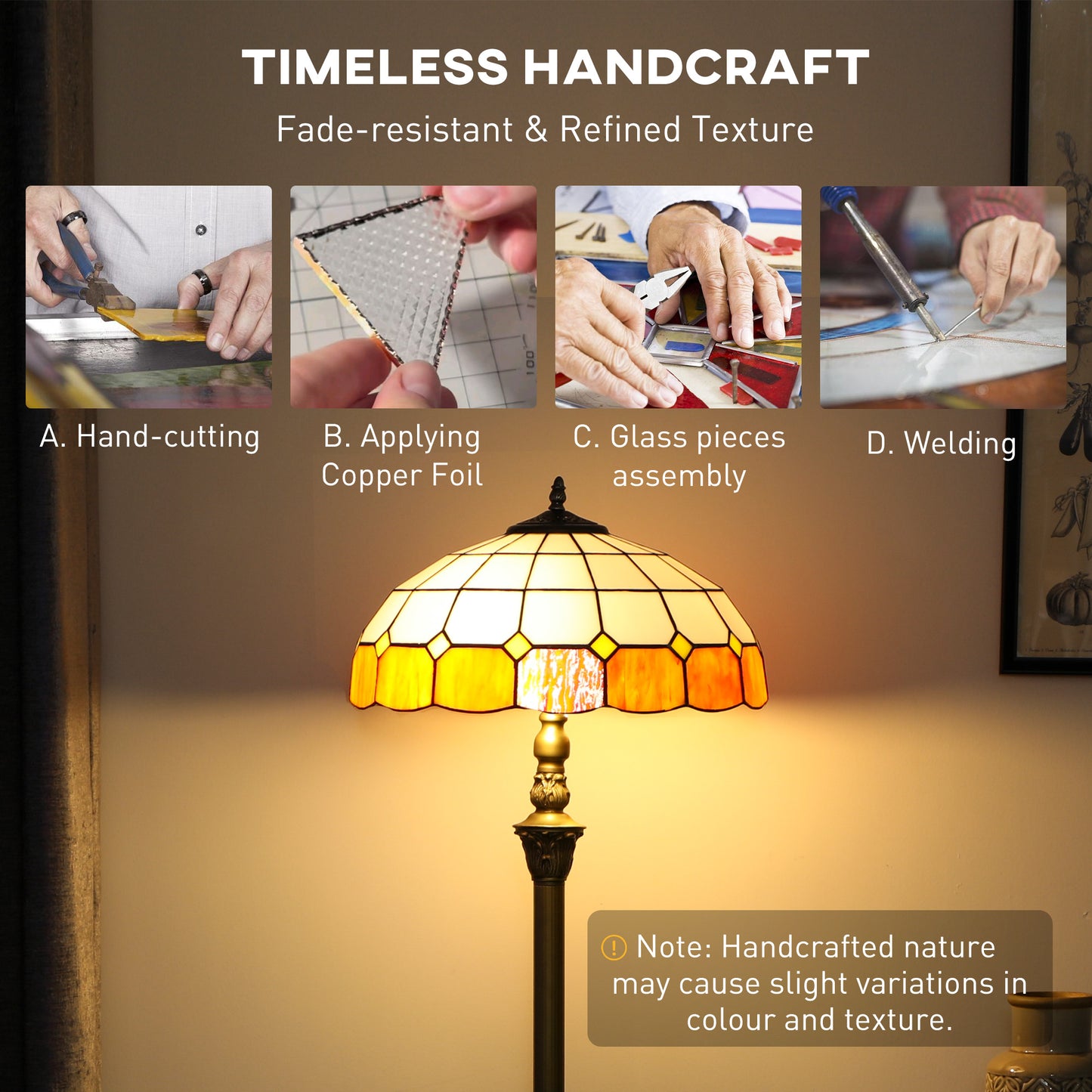 Tiffany-Style Floor Lamp with Handcrafted Stained Glass Shade