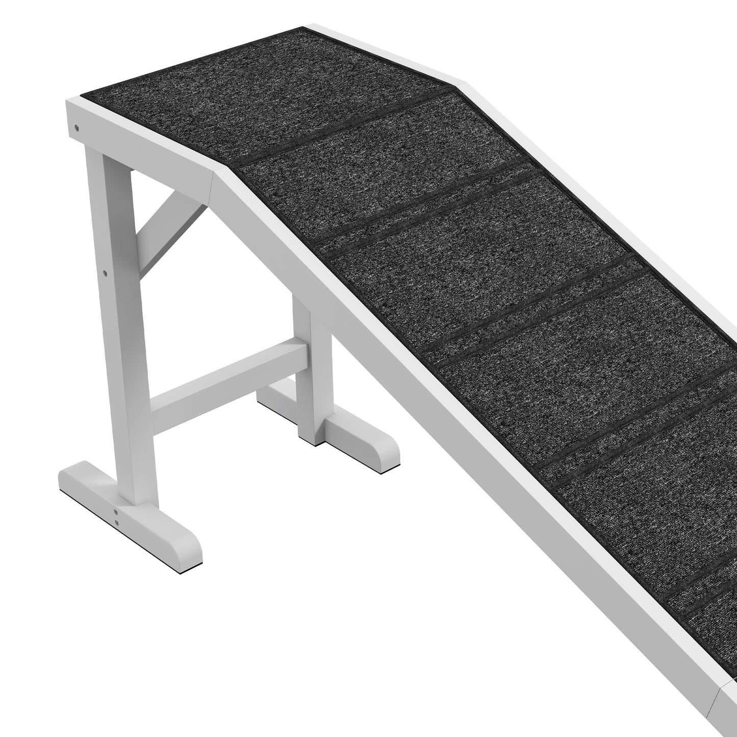 Pet Ramp for Dogs with Non-Slip Carpet and Top Platform - White & Grey