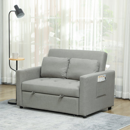 Loveseat Sofa Bed, Convertible Bed Settee with 2 Pillows, Side Pockets, Light Grey