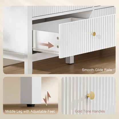 Fluted Dresser, 6 Drawer Chest of Drawers for Bedroom, Living Room, Hallway, Closet, White