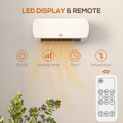 2000W Wall Mounted Ceramic Space Heater, 10-49°C Temperature, White