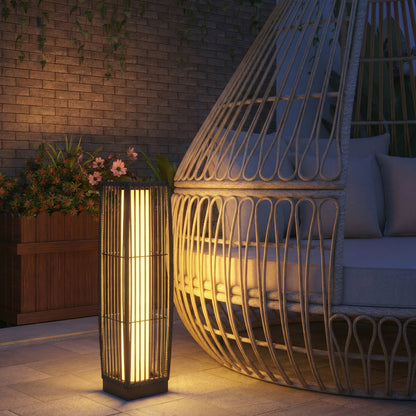 Solar Rattan Floor Lamp, Outdoor Garden Lantern with Auto On/Off LED Lights, IP44 for Patio, Terrace, Dark Grey