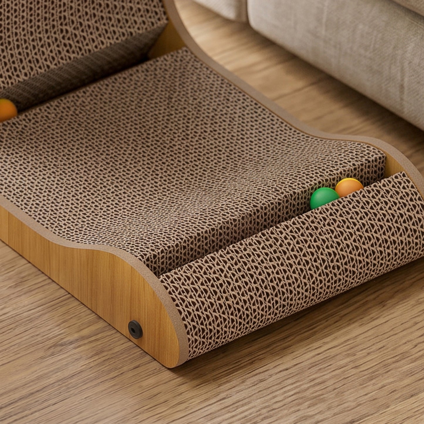 Cat Scratching Board Wall Mounted Cat Scratcher Corrugated 3 Toy Balls 39 x 23.5 x 57.5 cm Brown