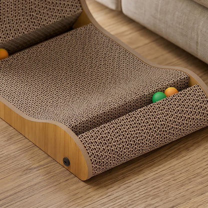 Cat Scratching Board Wall Mounted Cat Scratcher Corrugated 3 Toy Balls 39 x 23.5 x 57.5 cm Brown
