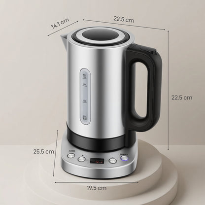 Electric Kettle, 1.7L, Fast Boil, 3kW Water Kettle with UK Strix Thermostat, Keep Warm Function, LCD Base, Silver Tone