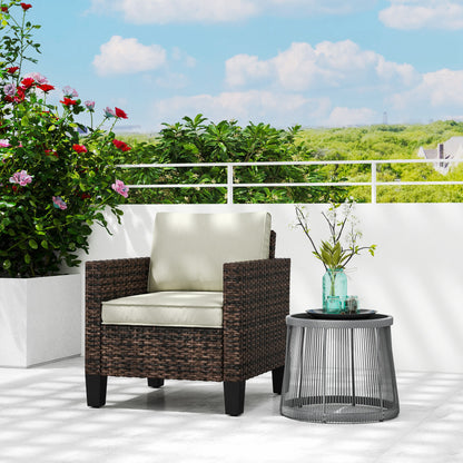 Single Rattan Armchair, with Cushions - Brown