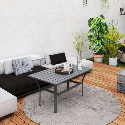 Metal Garden Coffee Table, Rectangular Outdoor Side Table with Slatted Tabletop, Foot Pads for Outside, Garden, Balcony