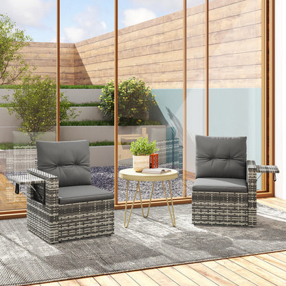 2 Seater Rattan Garden Sofa Outdoor Loveseat with Hidden Side Trays and Cushions for Patio Balcony, Dark Grey