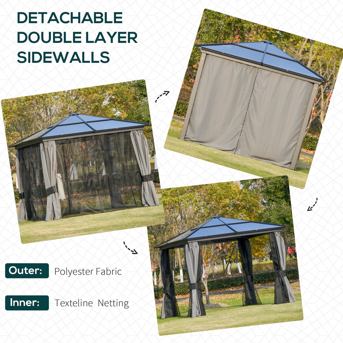 3 x 3(m) Hardtop Gazebo Canopy with Polycarbonate Roof, Aluminium Frame, Permanent Pavilion Garden Gazebo