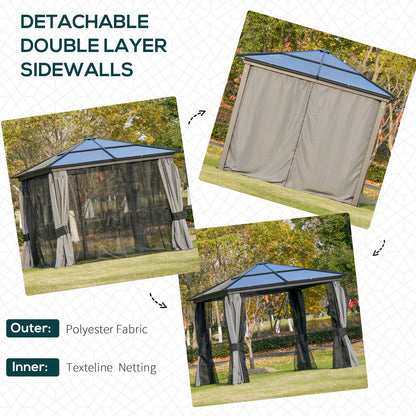 3 x 3(m) Hardtop Gazebo Canopy with Polycarbonate Roof, Aluminium Frame, Permanent Pavilion Garden Gazebo