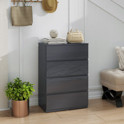 High Gloss Chest of Drawers, 4-Drawer Storage Cabinets, Modern Dresser for Bedroom, Grey
