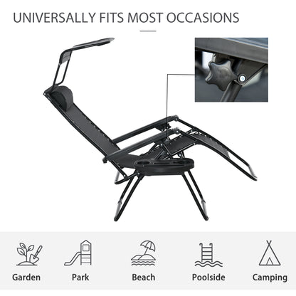 Folding Zero Gravity Sun Lounger, with Sun Canopy - Black