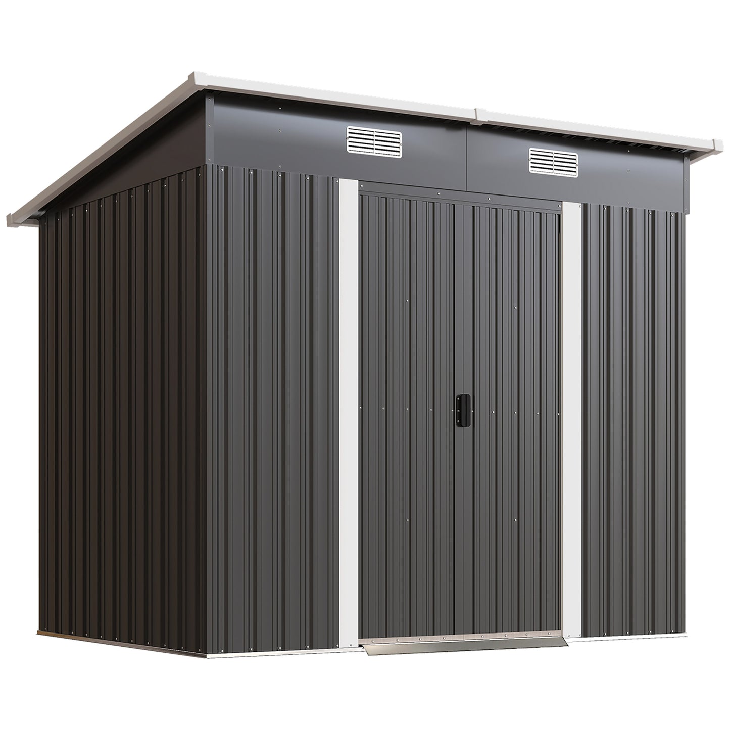 7 x 4ft Outdoor Storage Shed with Foundation Kit, Lean to Metal Garden Shed for Log, Rubbish Bin, Tool, Bike, Black