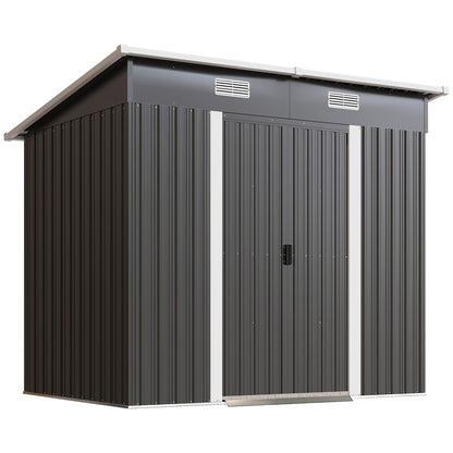 7 x 4ft Outdoor Storage Shed with Foundation Kit, Lean to Metal Garden Shed for Log, Rubbish Bin, Tool, Bike, Black