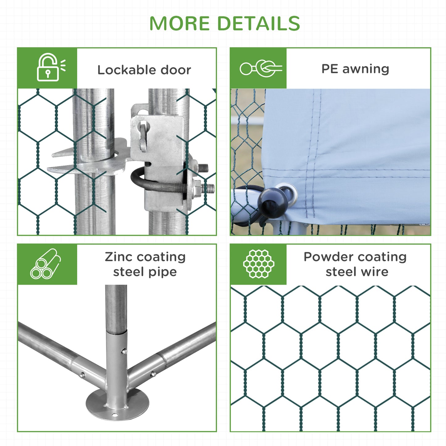 Chicken Run Galvanised 3 x 2 x 2m Walk-in Chicken Coop Hen Poultry House Cage with Water-Resist Cover, Silver