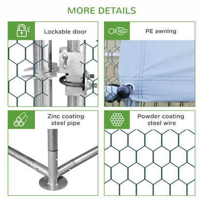 Chicken Run Galvanised 3 x 2 x 2m Walk-in Chicken Coop Hen Poultry House Cage with Water-Resist Cover, Silver