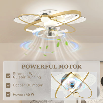 Ceiling Fan with Light and Remote, 3 Colour Temperatures, LED Mount Ceiling Fan Light for Bedroom, Gold Tone