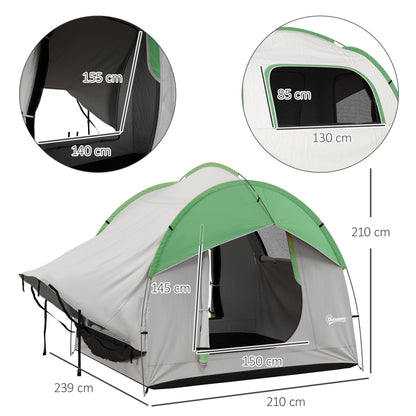 SUV Car Tent for Camping, Waterproof PU2000mm, 5 Man Tailgate Tent, 2.4 x 2.1 m, Grey and Green