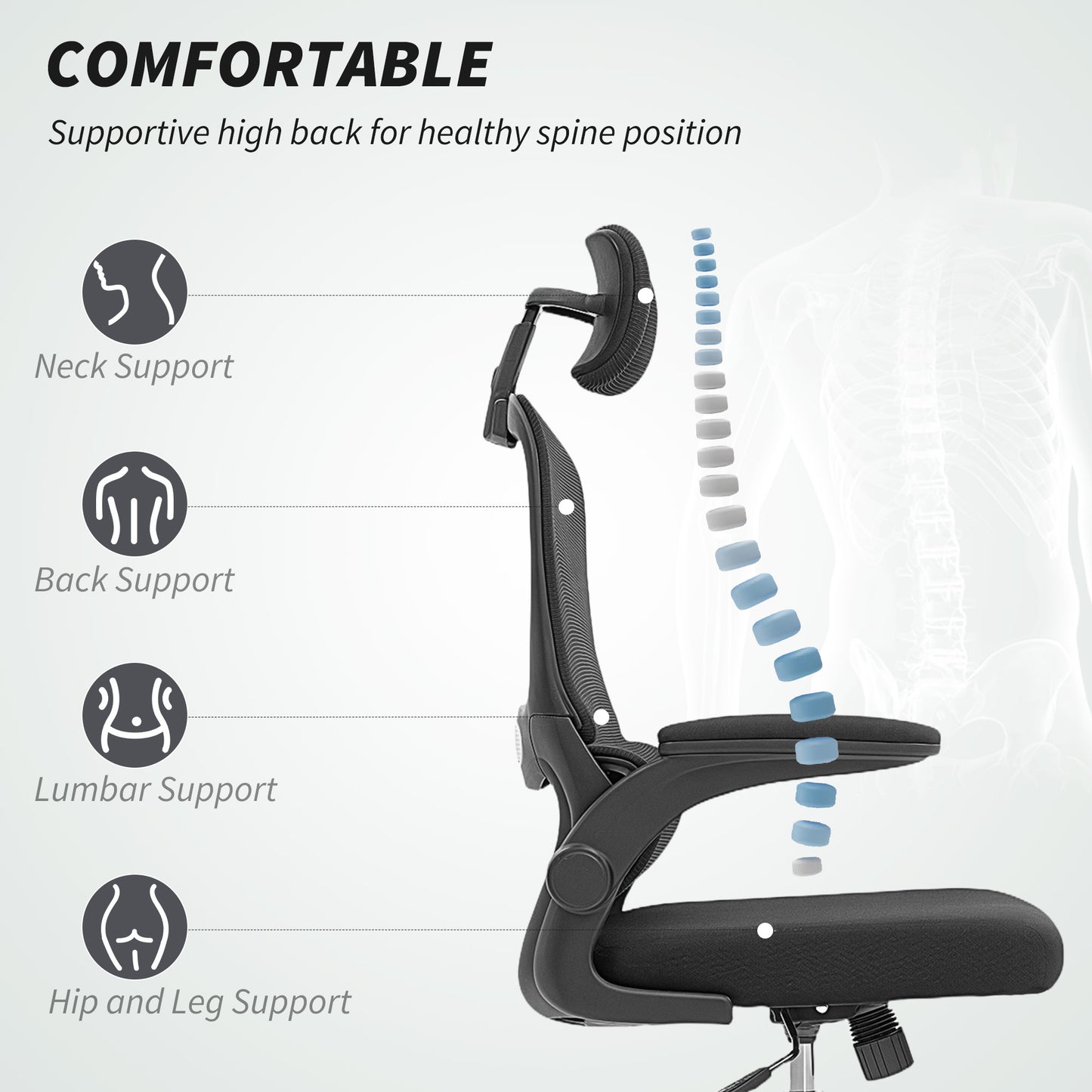 Mesh Back Office Chair, with Lumbar Support - Black