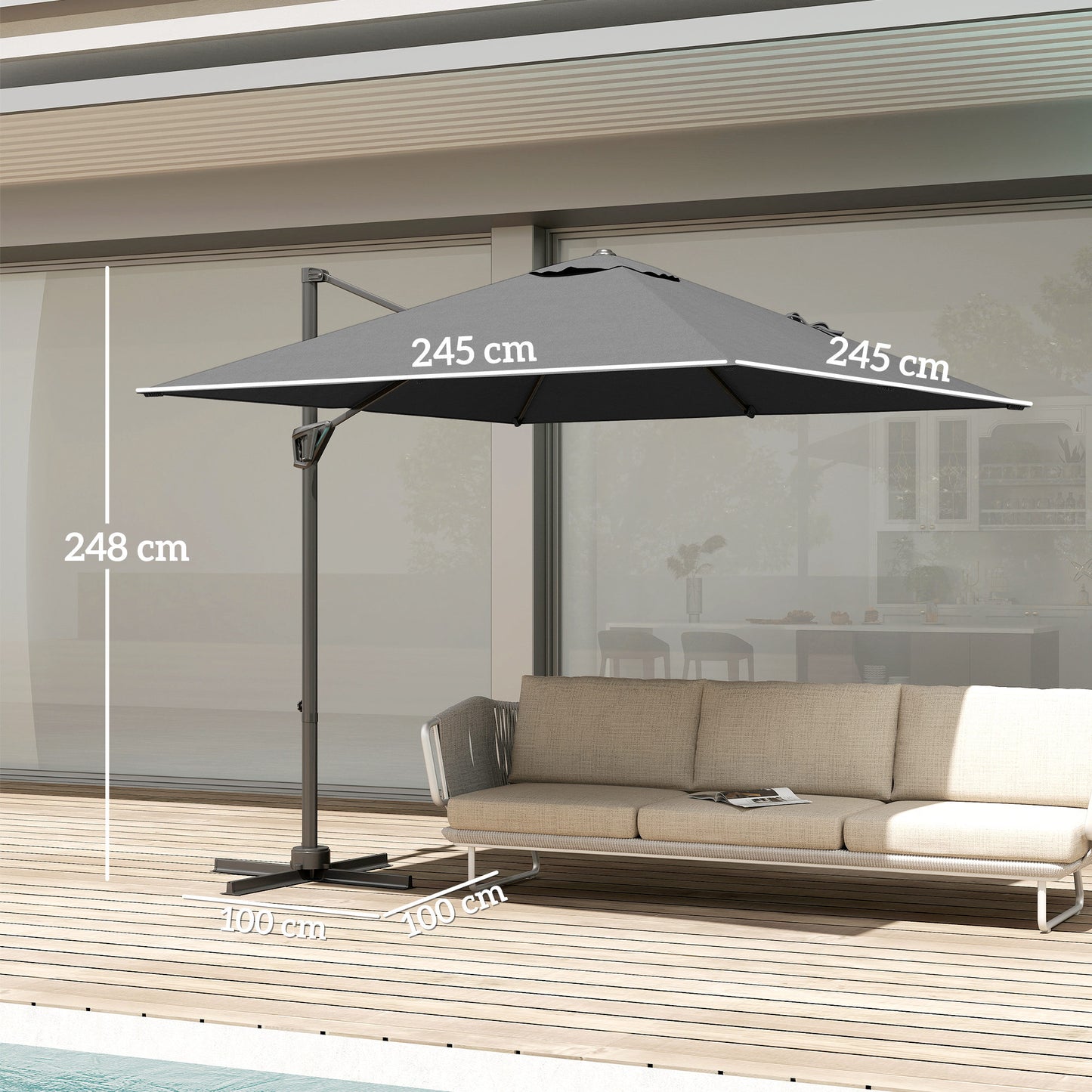 Patio Offset Parasol Umbrella with UV Resistant, Cross Base Included, Weights Required - Dark Grey