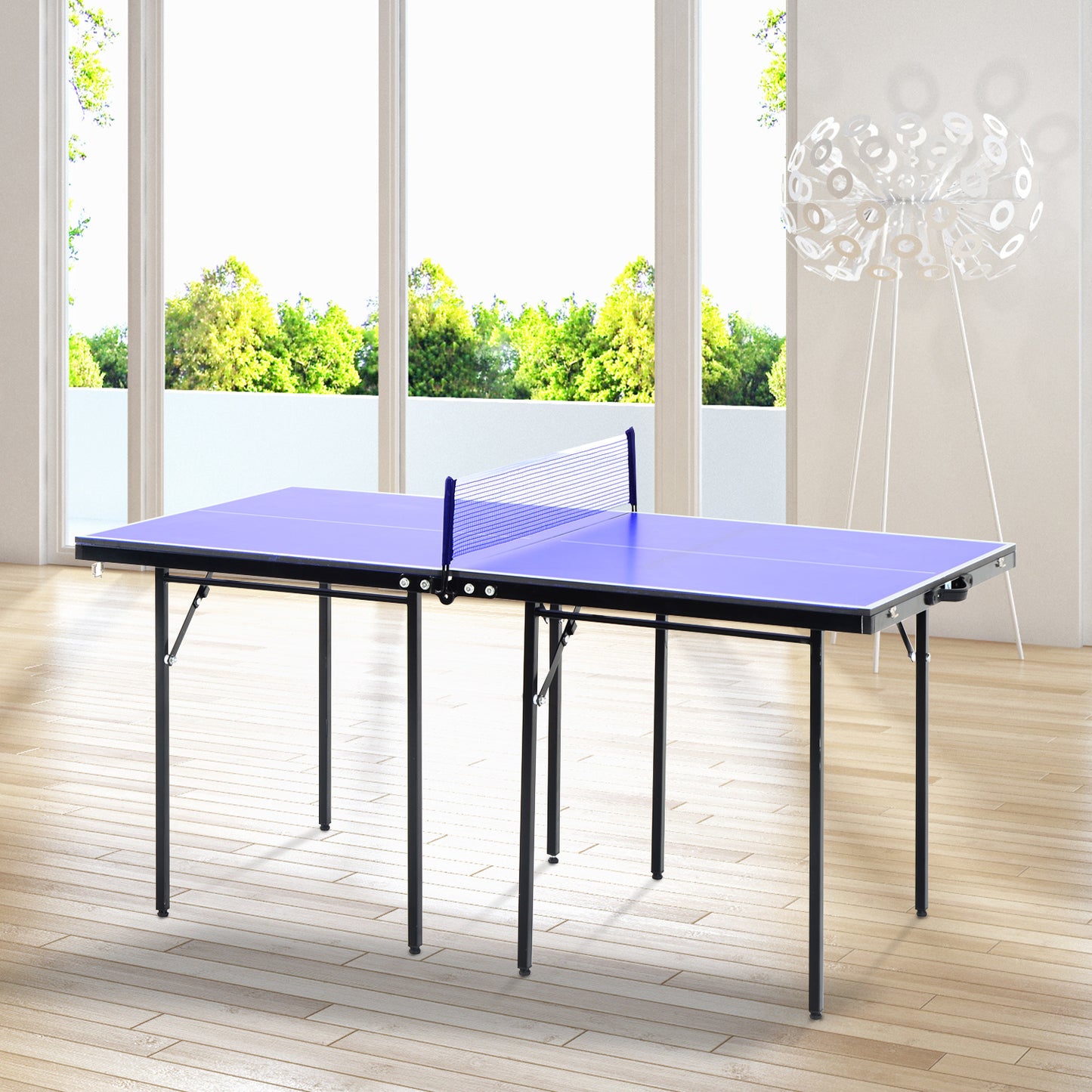 Folding 5ft Mini Compact Table Tennis Top Ping Pong Table Set Professional Net Games Sports Training Play Blue