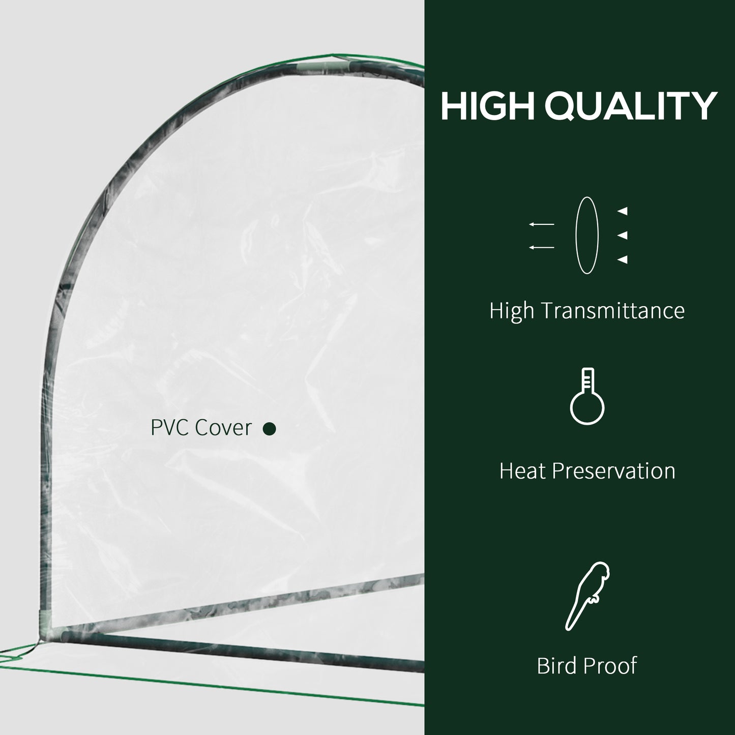 Tunnel Greenhouse Green Grow House for Garden Outdoor, Steel Frame, PVC Cover, Transparent, 200 x 100 x 80cm