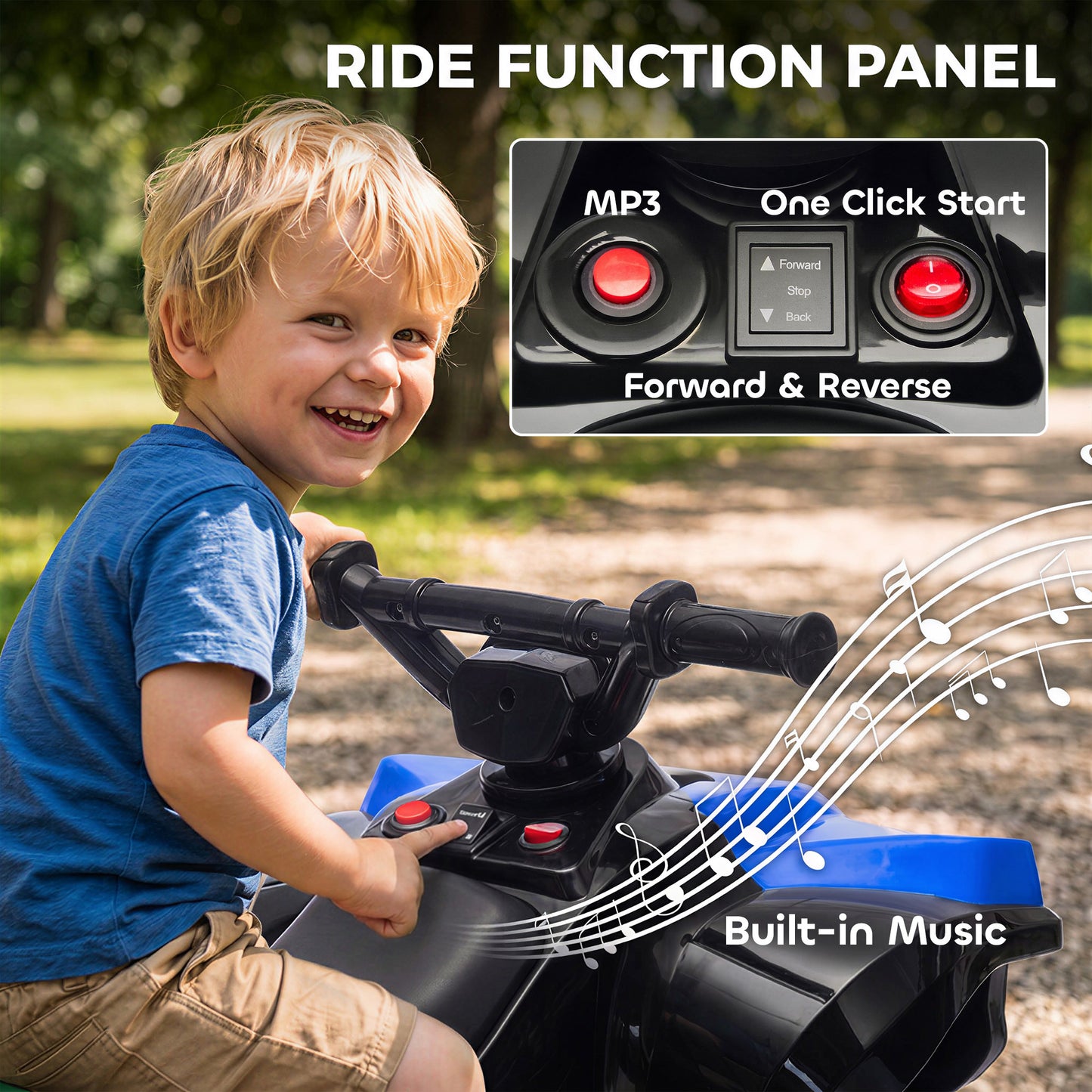 6V Kids ATV, 4 Wheeler Electric Ride on Car with Music and LED Headlights, for Ages 18-56 Months Boys and Girls, Blue