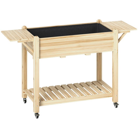 46 x 94cm Wooden Raised Planter, with Shelves - Natural Finish