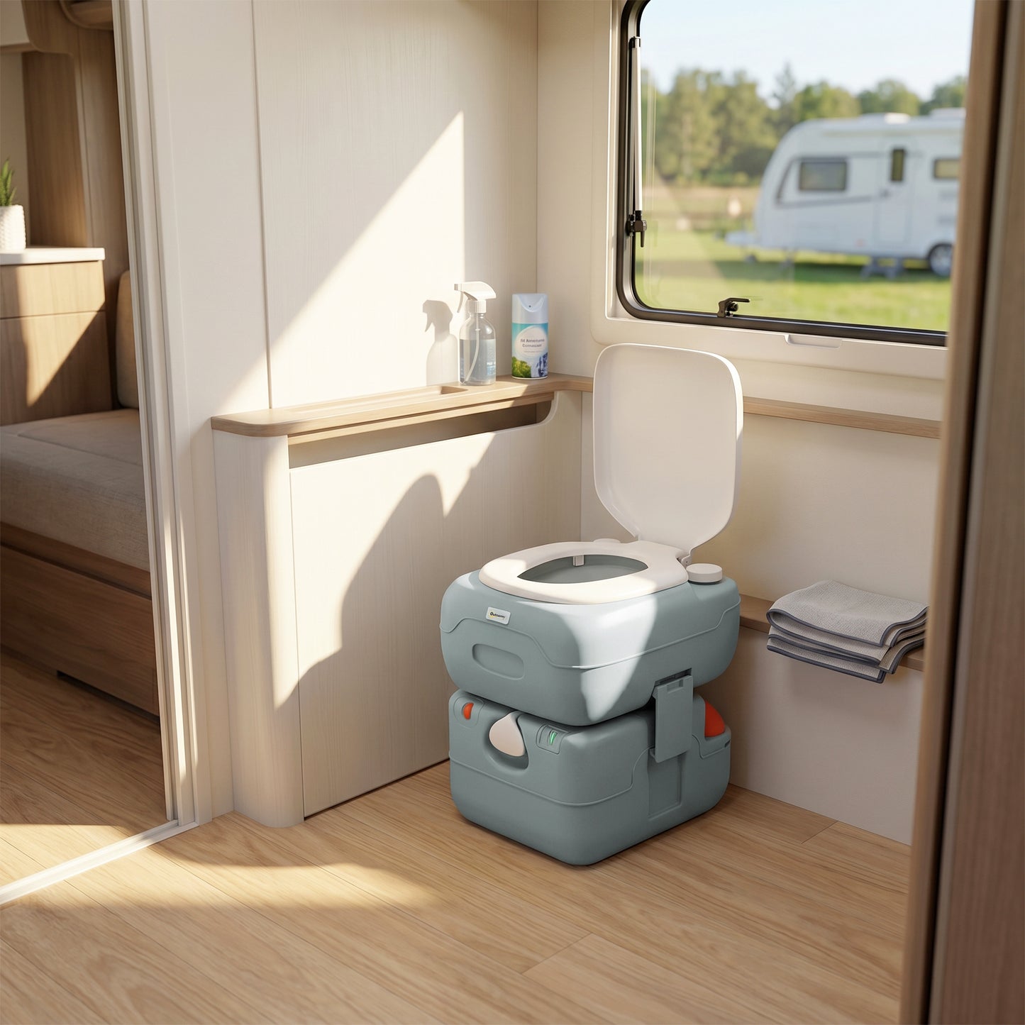Portable Toilet for Adults, 22L Camping Toilet with Seat, Lid and Anti-Leak Handle Pump, Outdoor Travel Toilet
