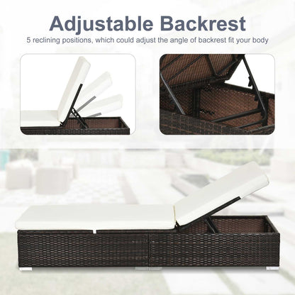 PE Rattan Sun Lounger, Five-level Adjustable Recliner Bed Chair with Soft Padded Cushion for Patio, Garden, Mixed Brown