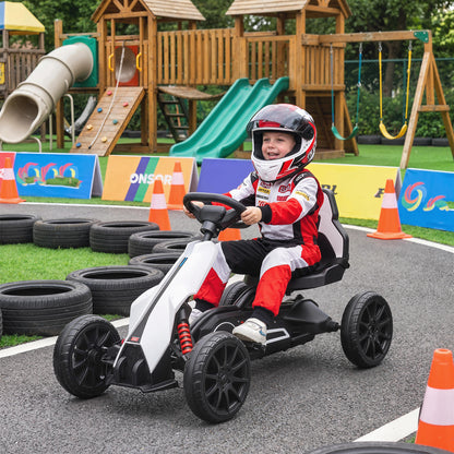12V Electric Go-Kart for Kids, Ride-On Racing Go-Kart, with Forward and Reversing Functions, for Ages 3-8 Years - White