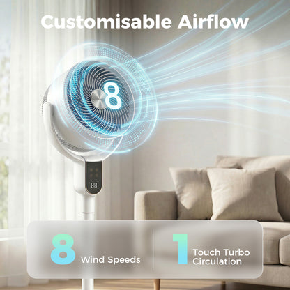 20 dB Silent Standing Fan for Bedroom, 42" Pedestal Fan with Remote, 90° Oscillating, 8 Speeds, Remote Control, White