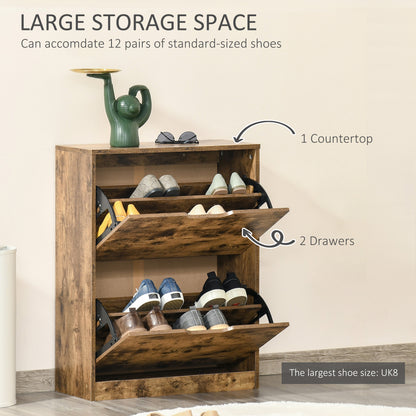 Industrial Shoe Cabinet with 2 Flip Drawers, Narrow Shoe Storage Cabinet for 12 Pairs