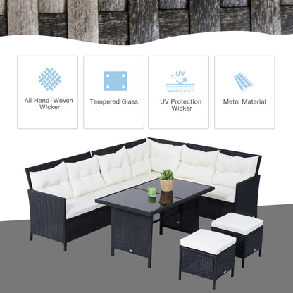 8-Seater Garden Rattan Furniture Rattan Corner Dining Sofa Set Wicker Conservatory Furniture Lawn Patio Coffee Table Foot Sto