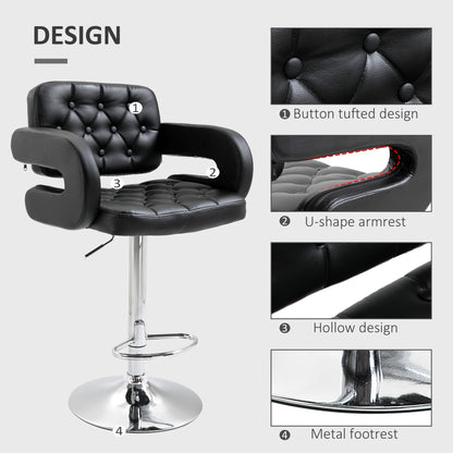 PU Leather Upholstered Swivel Bar Stool, Height Adjustable with Back, Armrest, Footrest, Black