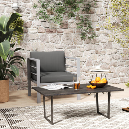 Garden Sofa, All-Weather Garden Single Sofa with Removable Cushions, Metal Frame Outdoor Furniture for Balcony, Charcoal Grey