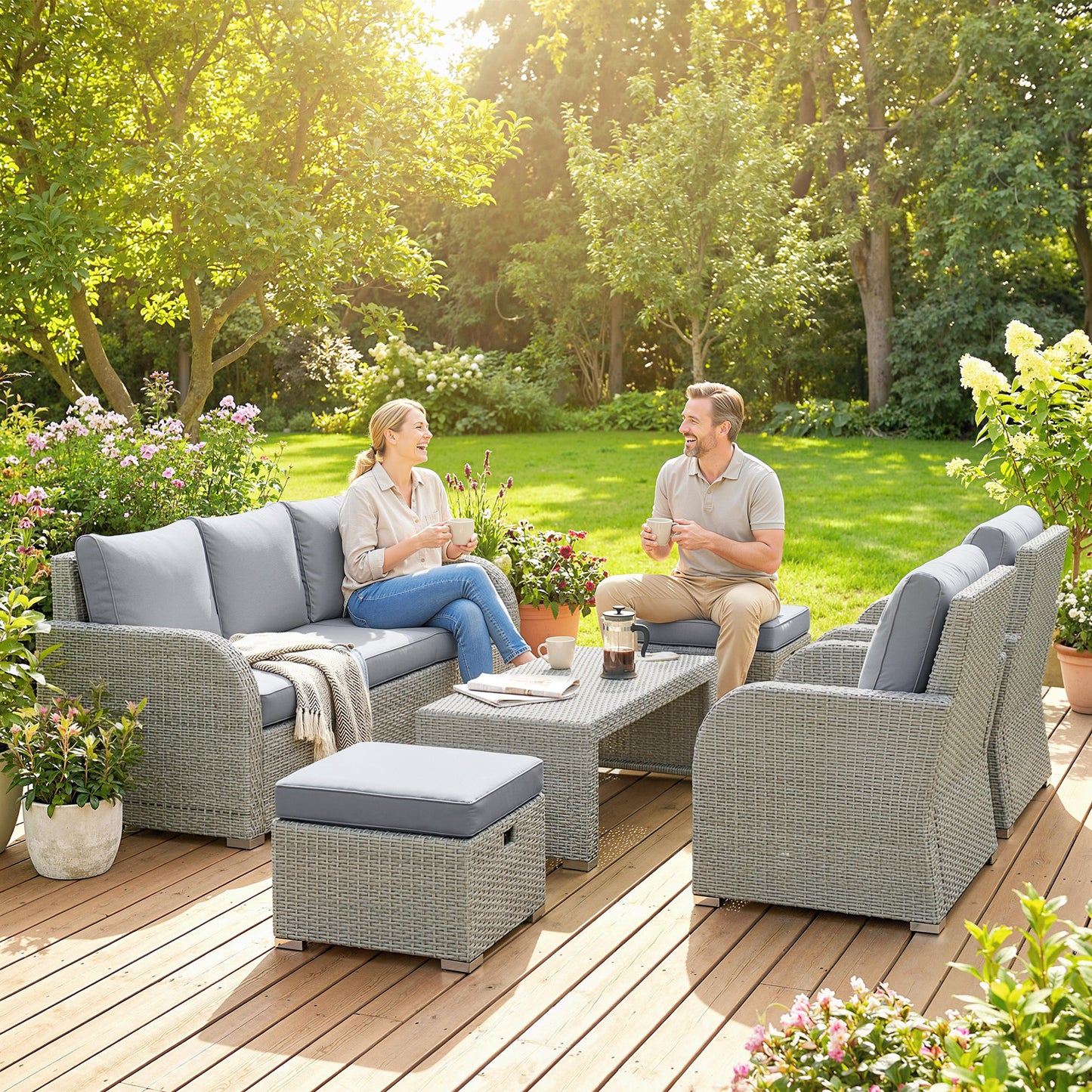 Six-piece Rattan Garden Furniture Set with Reclining Armchairs - Dark Grey