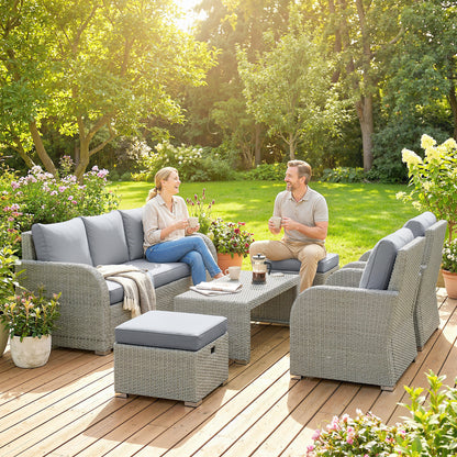 Six-piece Rattan Garden Furniture Set with Reclining Armchairs - Dark Grey