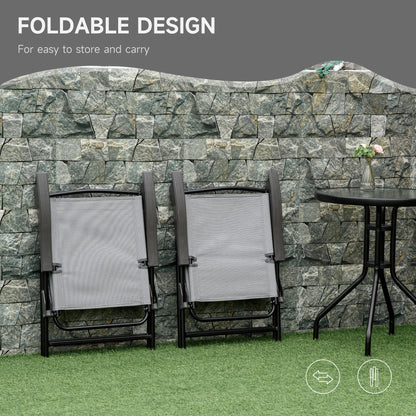 3 Piece Outdoor Bistro Set, Patio Conversation Furniture Set with 2 Folding Backrest Adjustable Armchairs and Glass Top Coffe