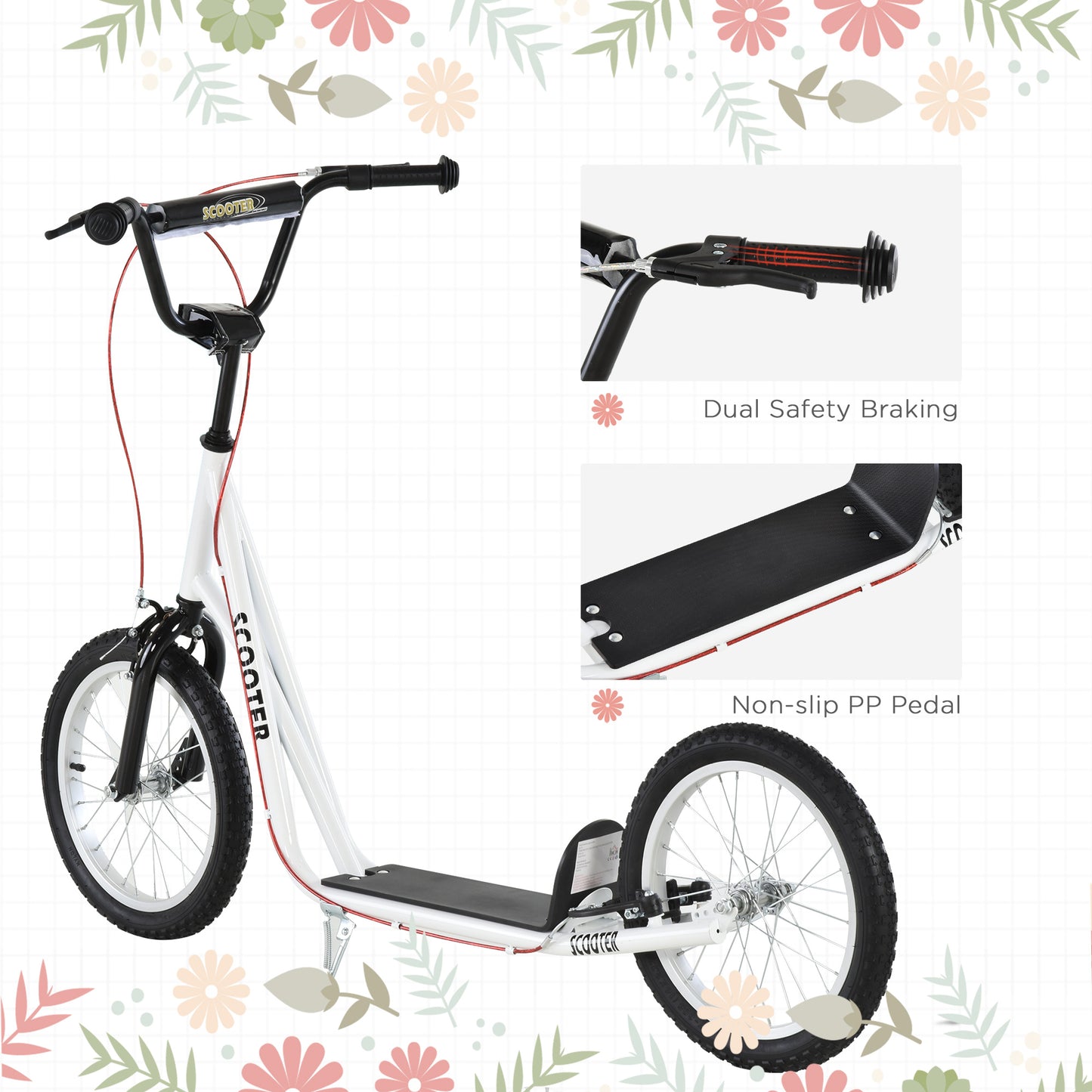 Kick Scooters for Kids with Adjustable Height, Anti-Slip Deck, Dual Brakes, Rubber Tyres