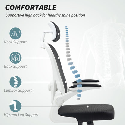 Executive Office Chair, Ergonomic Mesh High Back Desk Chair with Flip-up Armrest, Rotatable Headrest