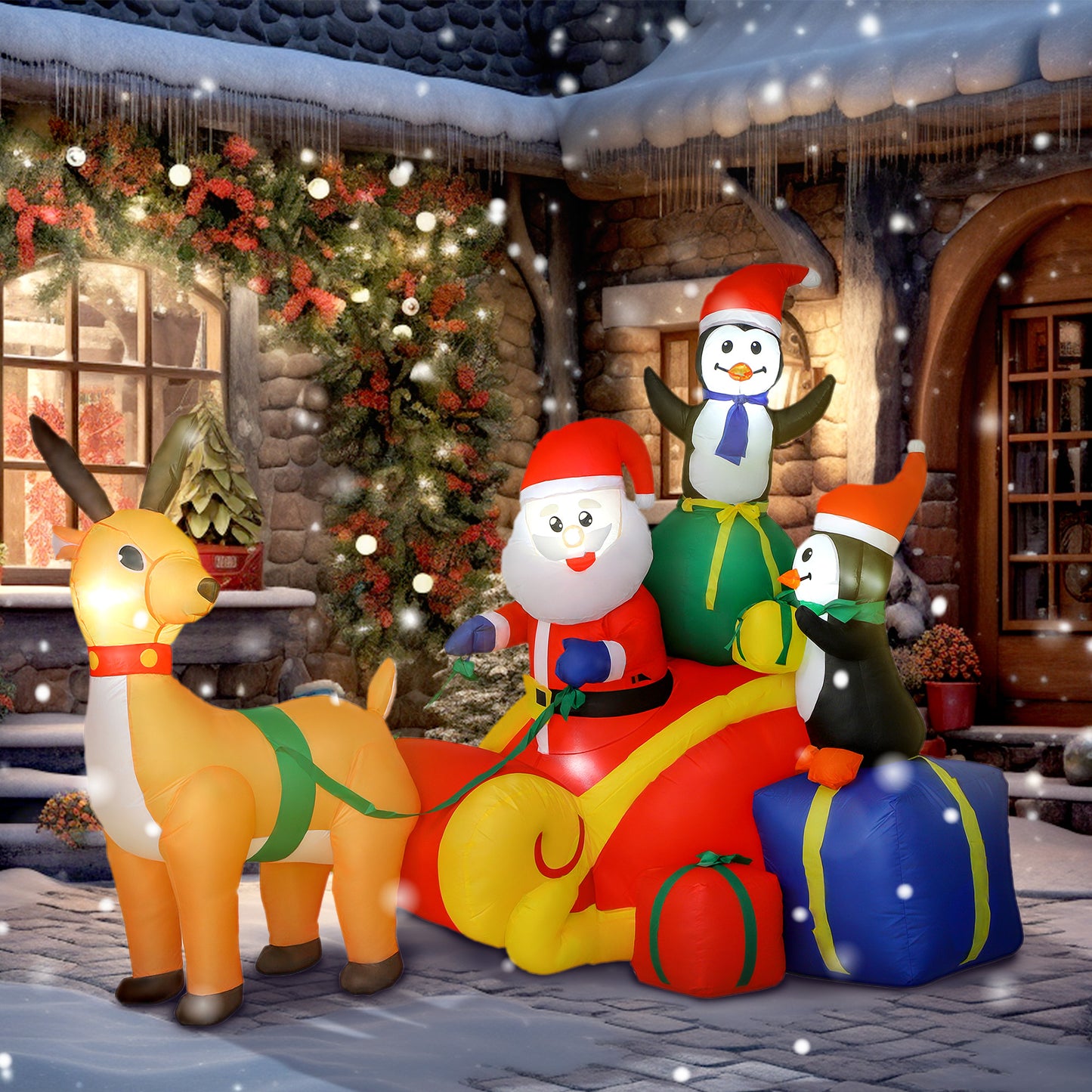 6ft Inflatable Santa Sleigh Decoration, with Accessories