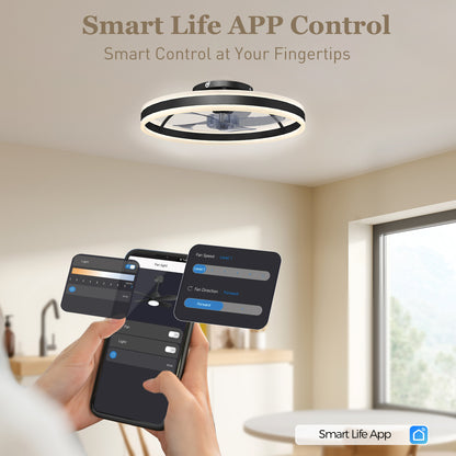 Ceiling Fan with Light and Remote, LED Mount Ceiling Fan with 3 Colour Temperatures, 6 Speed, 50 cm, Black