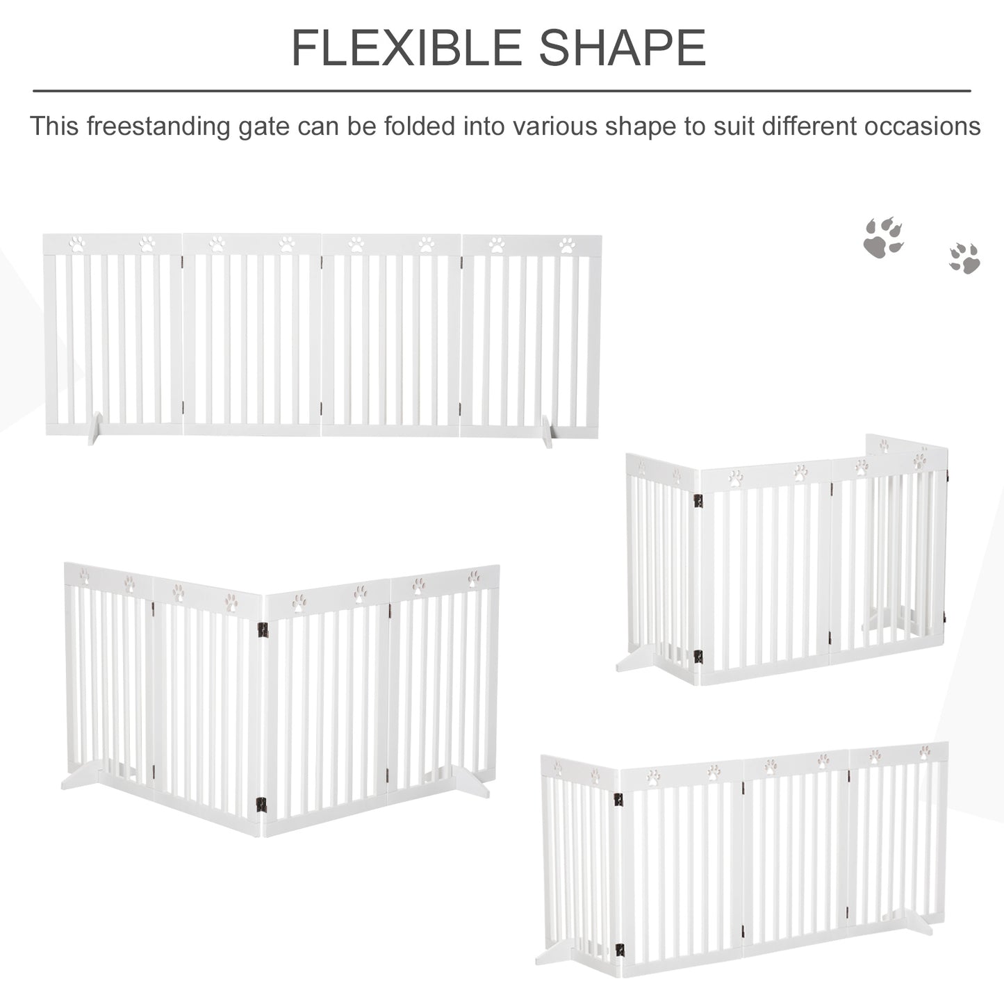 Wooden Pet Gate Foldable Freestanding Dog Safety Barrier w/ Support Feet