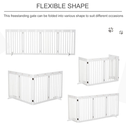 Wooden Pet Gate Foldable Freestanding Dog Safety Barrier w/ Support Feet