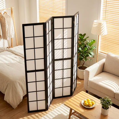 4 Panel Folding Room Divider, Freestanding Room Separator, Indoor Privacy Screen for Living Room, Bedroom, Black
