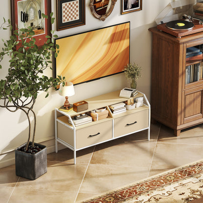 Industrial-Style TV Stand Cabinet - Natural Wood Finish